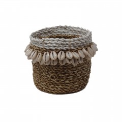 BASKET WITH SHELL SMALL NATURAL WHITE 